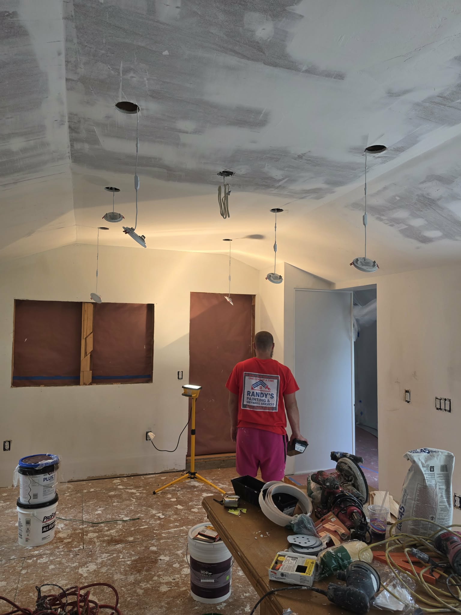 New ceiling drywall install with recessed lighting — ceiling drywall repair, recessed lighting install, drywall contractor Easton PA, Randy's Painting & Drywall Services, Lehigh Valley drywall, Bucks County drywall installation