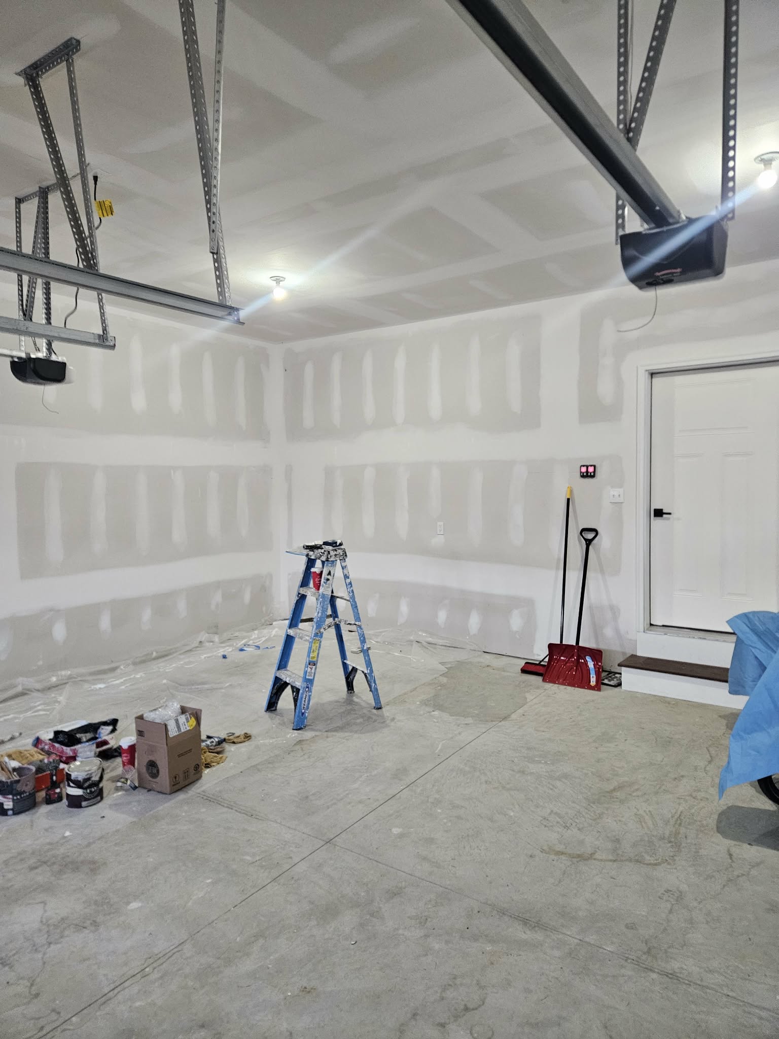 Garage drywall taping and mudding in progress — garage drywall, drywall taping and mudding, drywall contractor Easton PA, Randy's Painting & Drywall Services, Lehigh Valley drywall installation, Bucks County drywall contractor